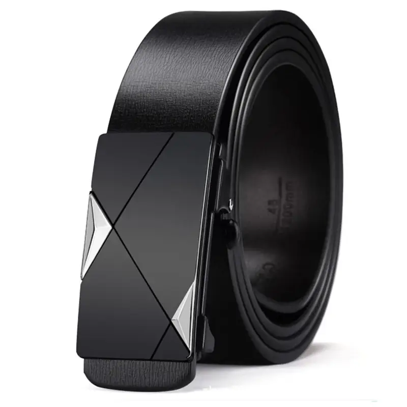 Men's Black Leather Belt with Automatic Buckle