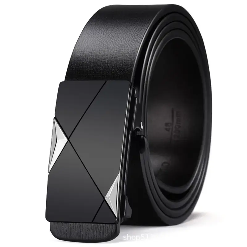 Men's Black Leather Belt with Automatic Buckle