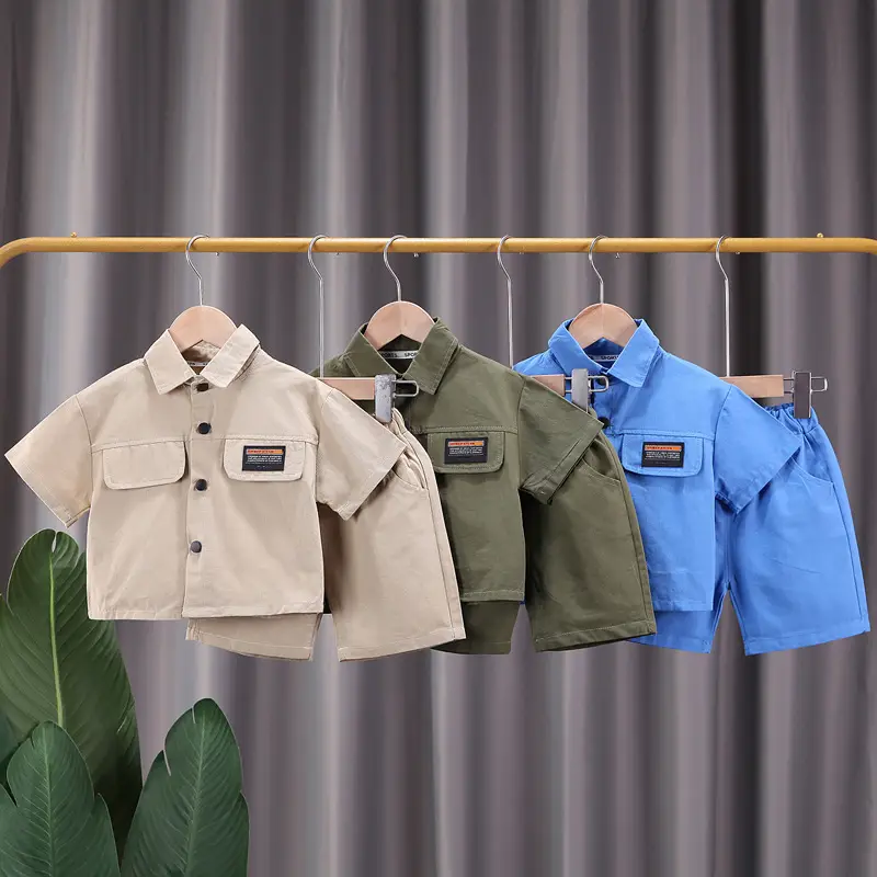 2023 Kids Short Sleeve Cotton T-Shirt Set Olive Green Medium - Image 4