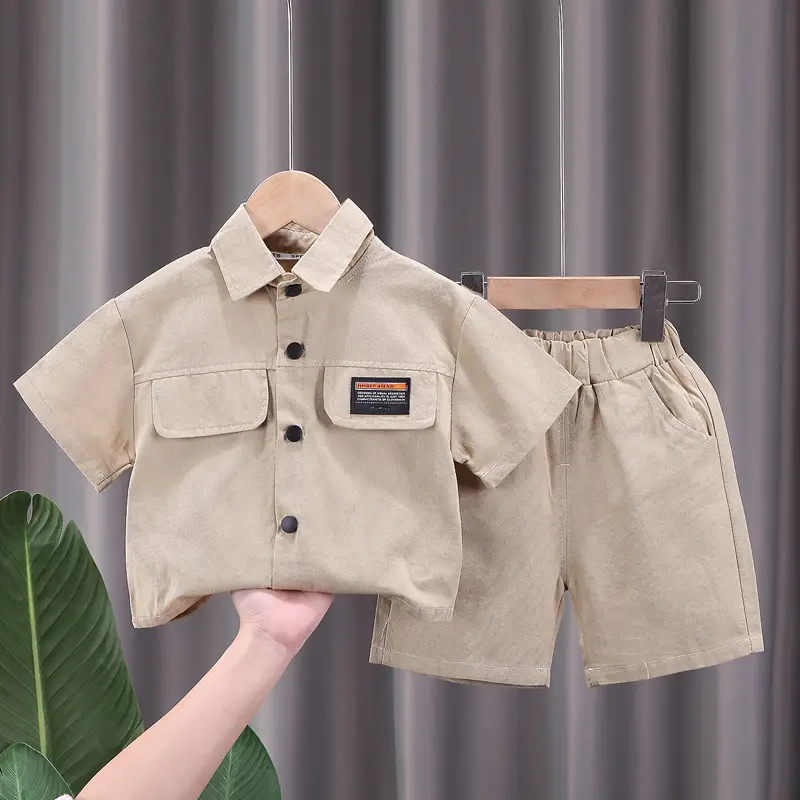 2023 Kids Short Sleeve Cotton T-Shirt Set Olive Green Medium - Image 6