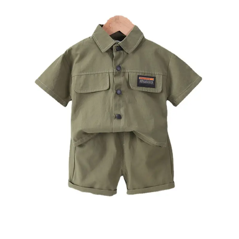 2023 Kids Short Sleeve Cotton T-Shirt Set Olive Green Medium - Image 8