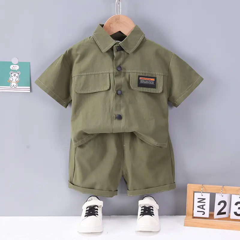 2023 Kids Short Sleeve Cotton T-Shirt Set Olive Green Medium โ feature 1