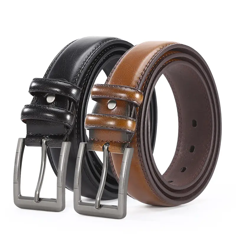 Men's Leather Belt Brown Silver Buckle Wholesale
