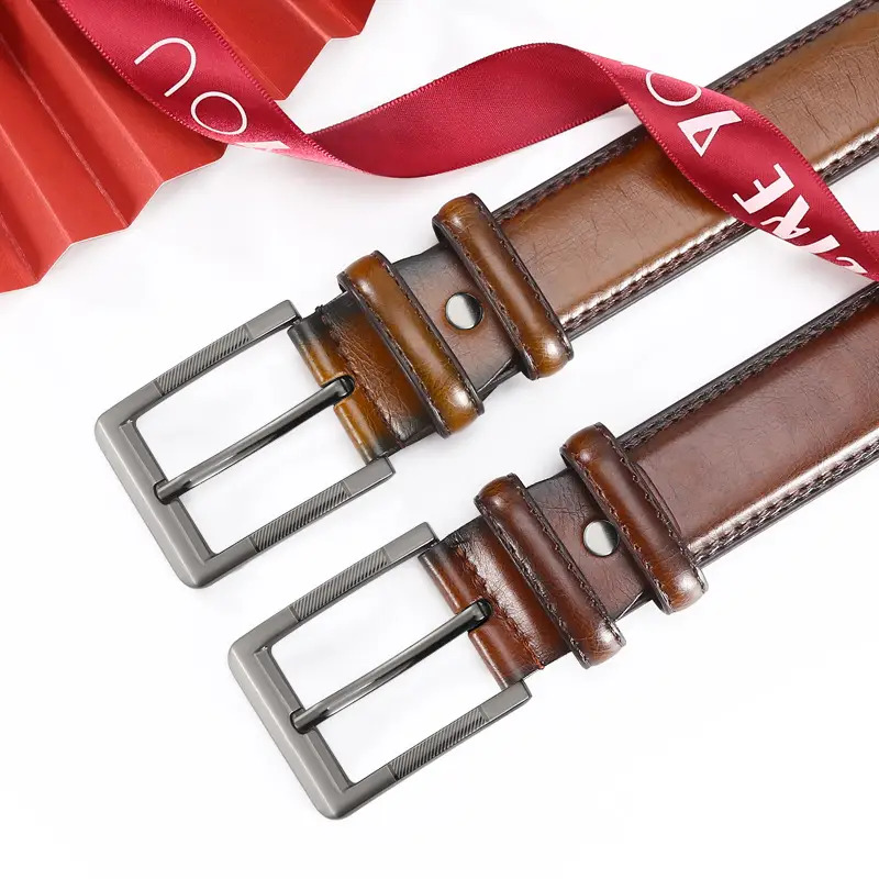 Men's Leather Belt Brown Silver Buckle Wholesale
