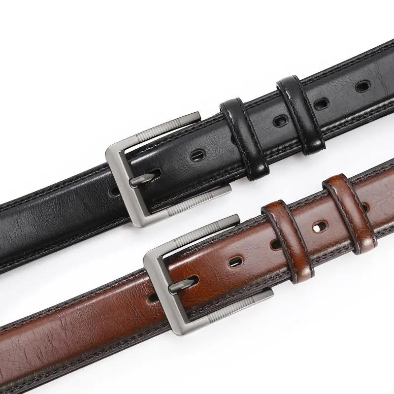 Men's Leather Belt Brown Silver Buckle Wholesale