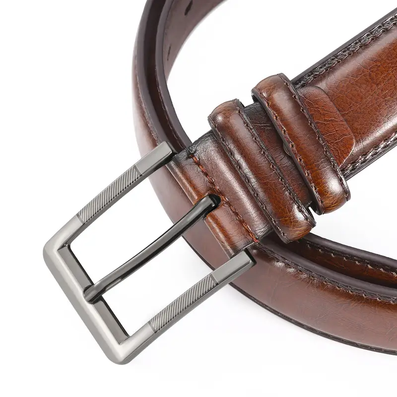 Men's Leather Belt Brown Silver Buckle Wholesale