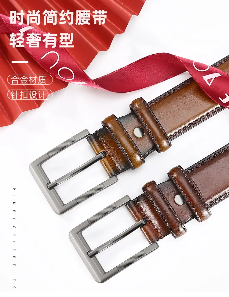 Men's Leather Belt Brown Silver Buckle Wholesale — feature 1