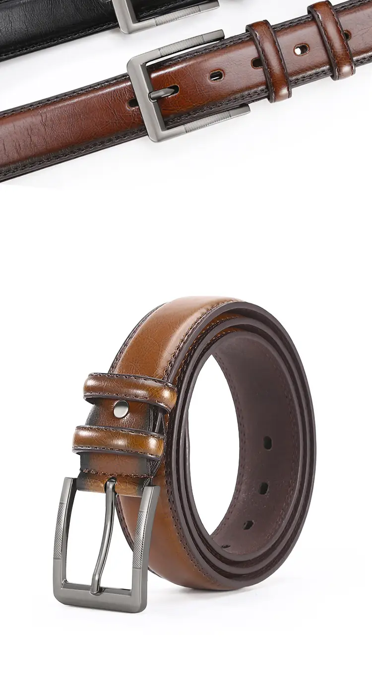 Men's Leather Belt Brown Silver Buckle Wholesale — feature 10