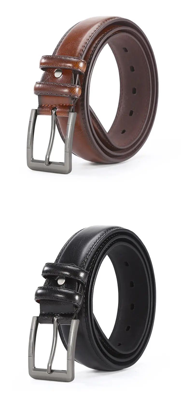 Men's Leather Belt Brown Silver Buckle Wholesale — feature 11