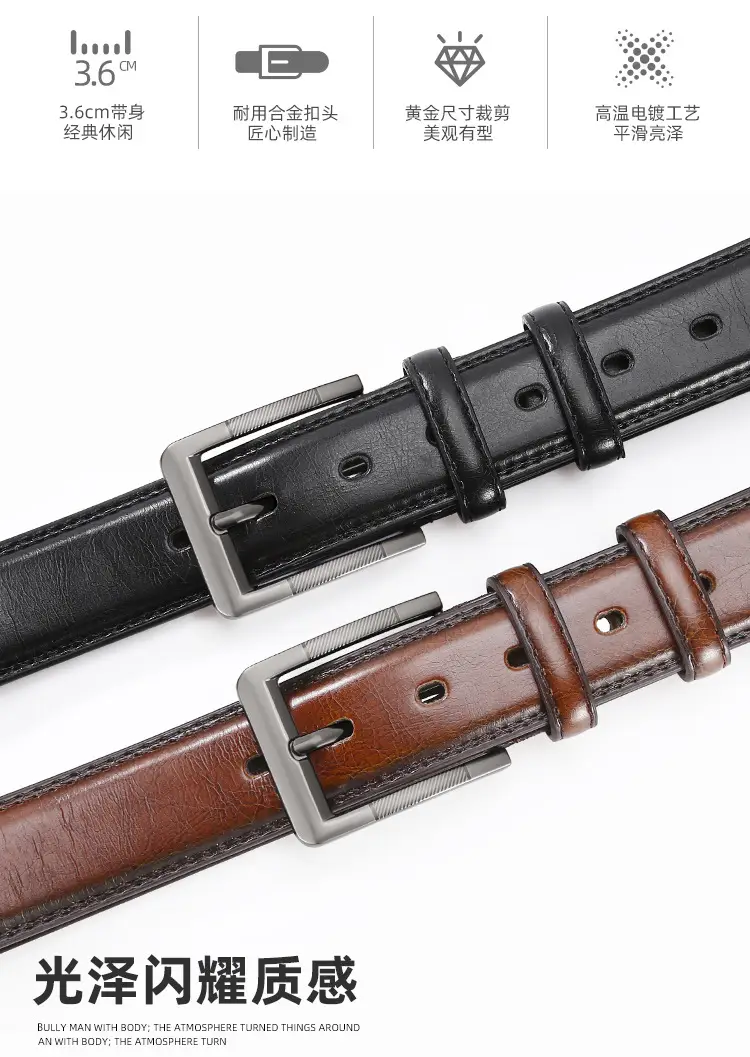 Men's Leather Belt Brown Silver Buckle Wholesale — feature 2
