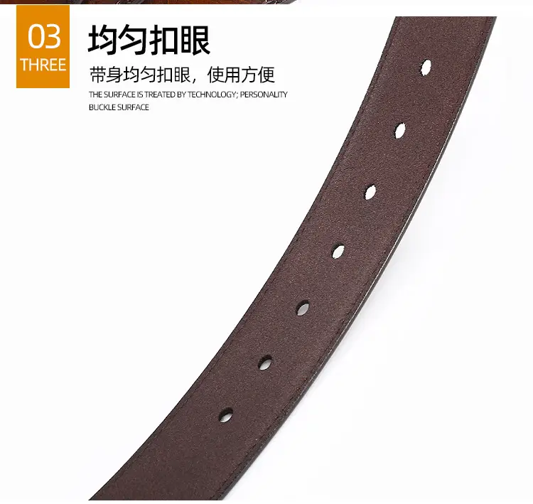 Men's Leather Belt Brown Silver Buckle Wholesale — feature 7