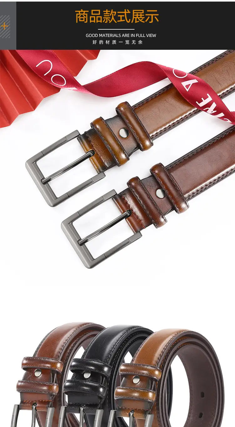 Men's Leather Belt Brown Silver Buckle Wholesale — feature 8