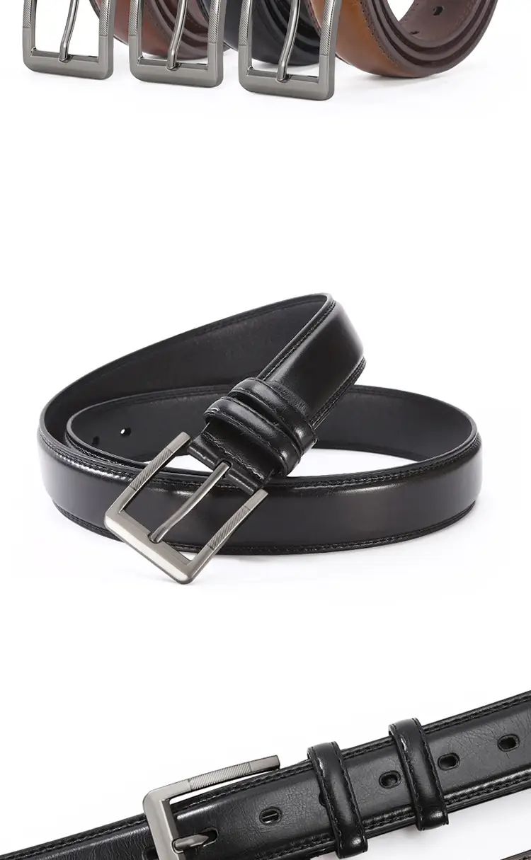 Men's Leather Belt Brown Silver Buckle Wholesale — feature 9