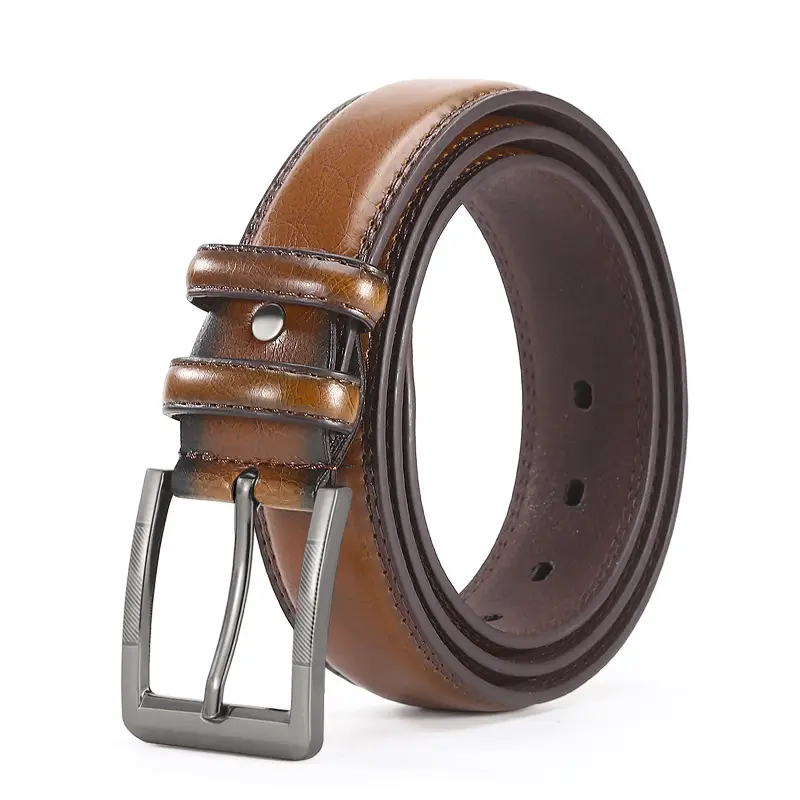 Men's Leather Belt Brown Silver Buckle Wholesale