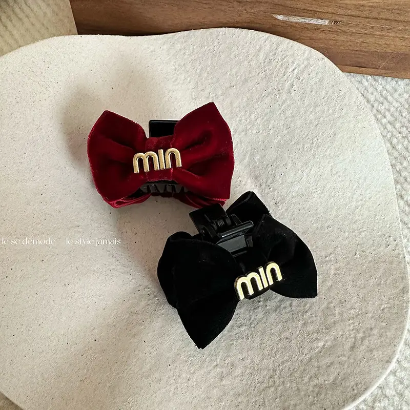 Velvet Bow Hair Clips Min Sweet Princess Pair for Women