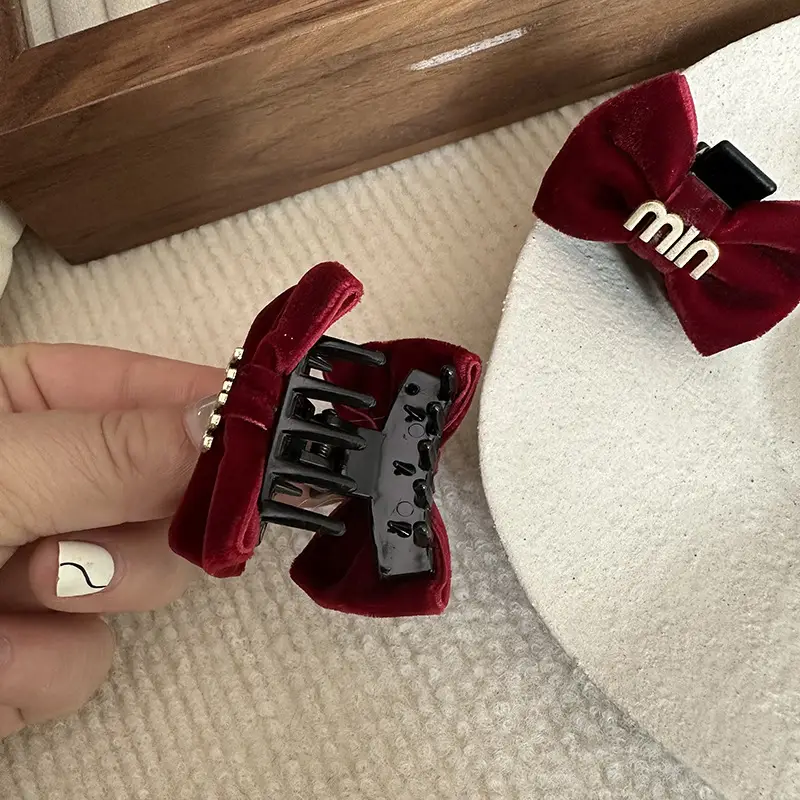 Velvet Bow Hair Clips Min Sweet Princess Pair for Women