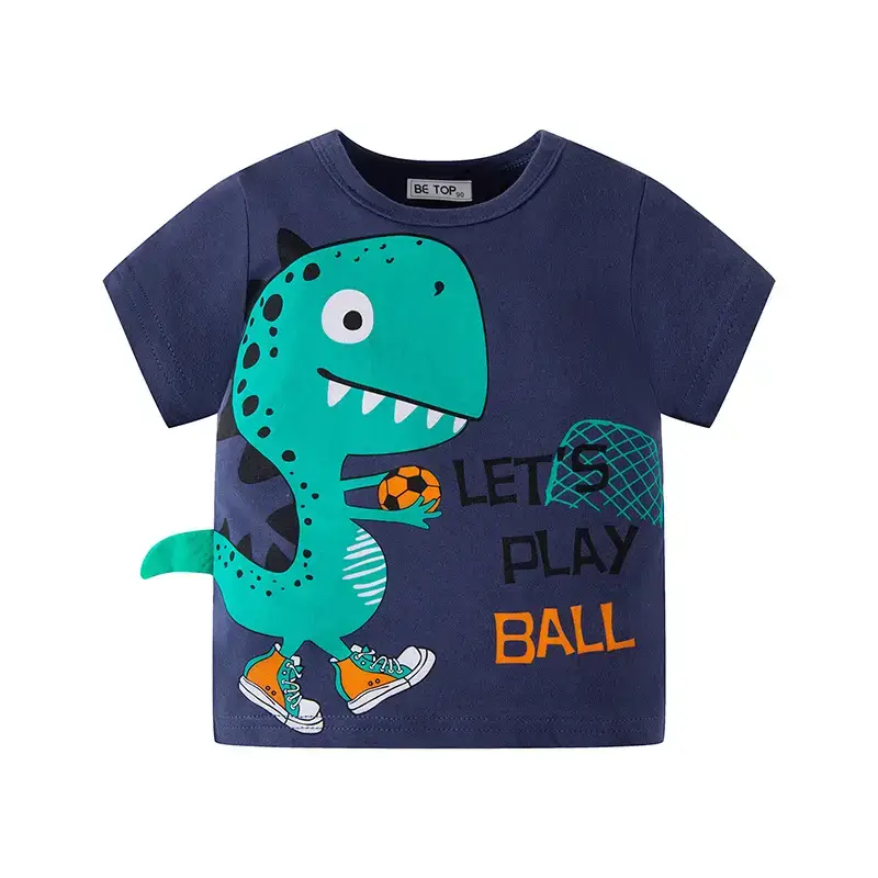 2026 Boys T-Shirt Navy Blue Dinosaur Print - Image 2