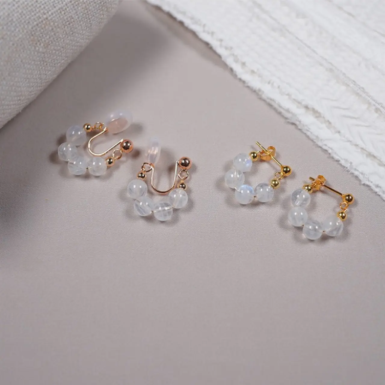 925 Silver Moonstone Ear Clip Gold Temperament