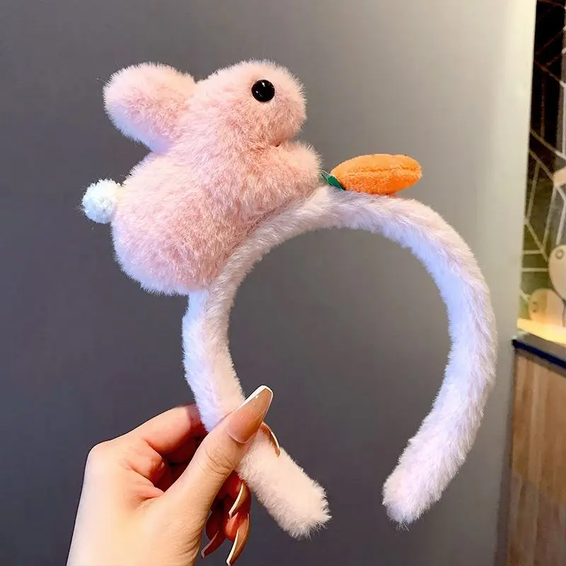 Cute Plush Rabbit Hairband for Women Winter Face Wash - Image 2