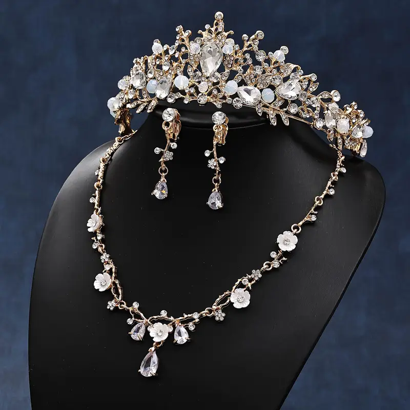 Korean Bridal Jewelry Set with Crown Necklace & Earrings — feature 12