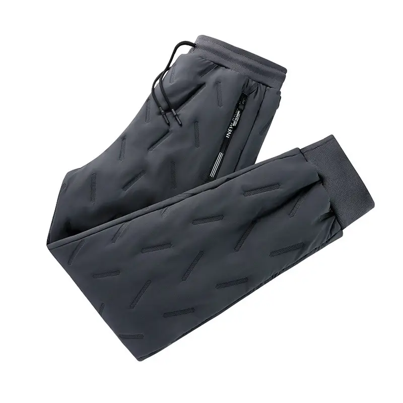 Men Fleece-Lined Cold-Proof Lamb Wool Pants Black - Image 9
