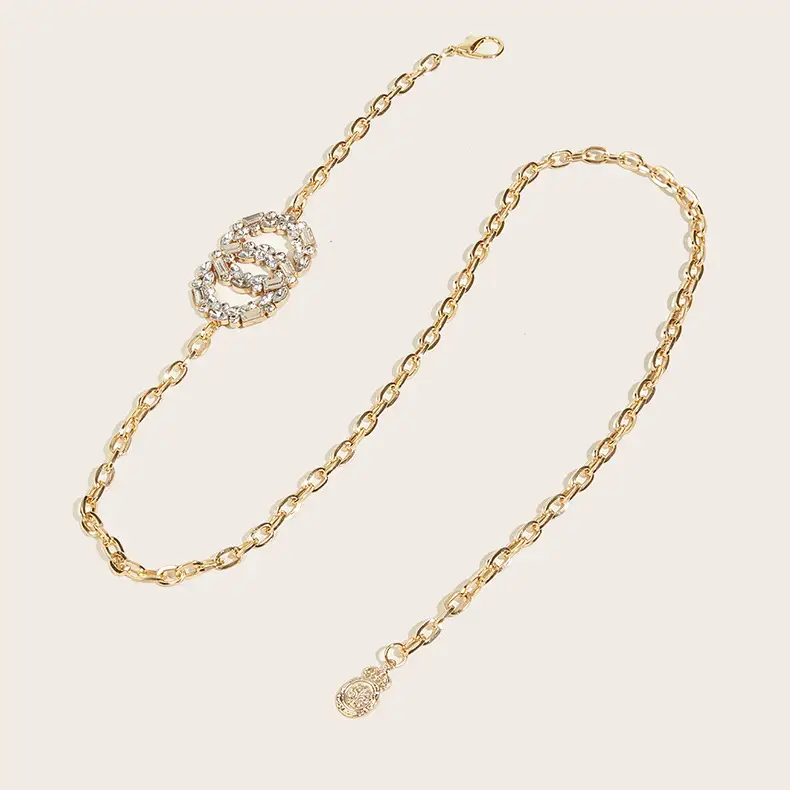 Double Round Rhinestone Belt Chain for Women