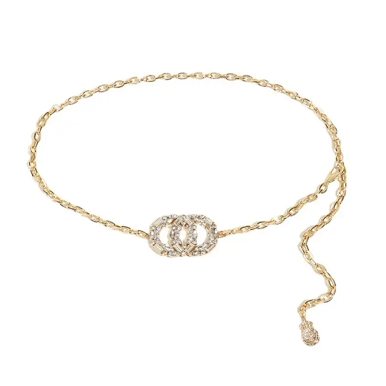 Double Round Rhinestone Belt Chain for Women