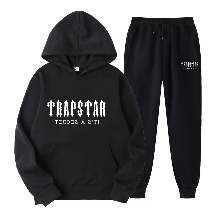 Men Women Black Fleece Hoodie Sweatpants Set TRAPSTAR