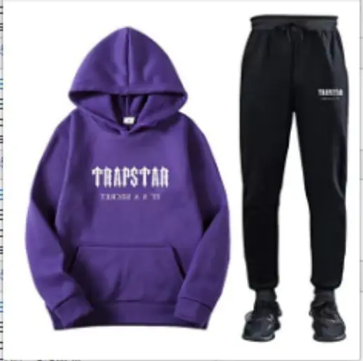 Men Women Black Fleece Hoodie Sweatpants Set TRAPSTAR