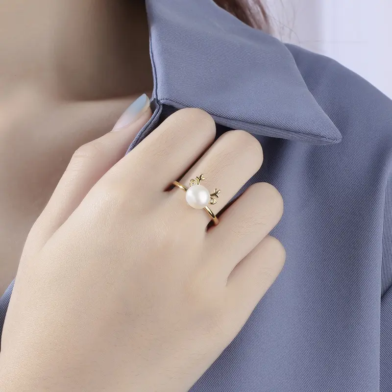 Pearl & Diamond Ring Set Gold Silver Women - Image 3