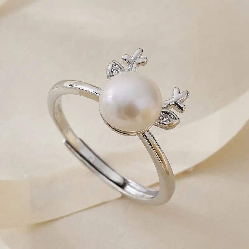 Pearl & Diamond Ring Set Gold Silver Women - Image 4
