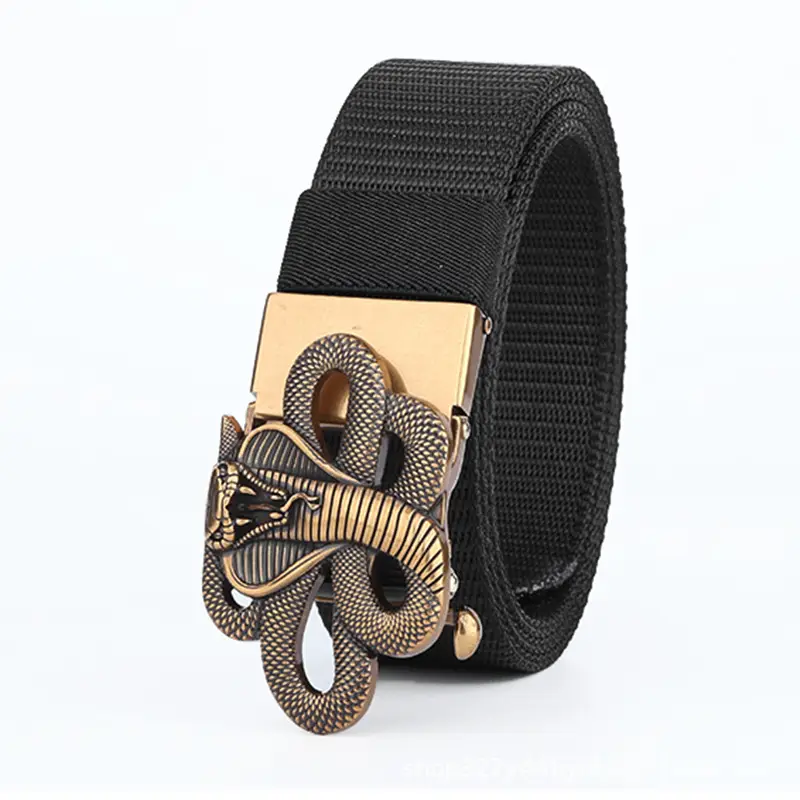 Men's Brown Automatic Buckle Belt with Zodiac Snake Design