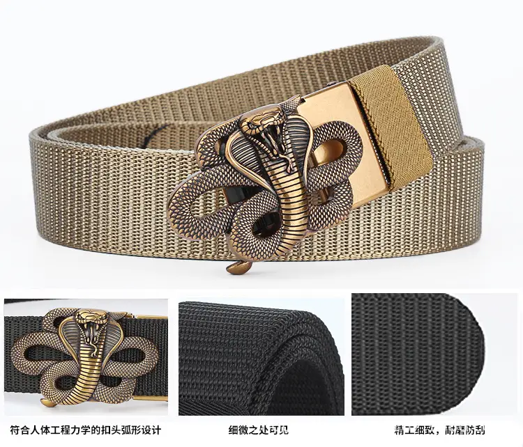Men's Brown Automatic Buckle Belt with Zodiac Snake Design — feature 11