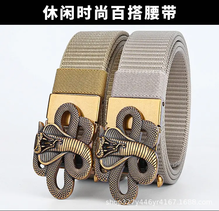 Men's Brown Automatic Buckle Belt with Zodiac Snake Design — feature 5