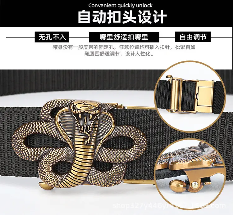 Men's Brown Automatic Buckle Belt with Zodiac Snake Design — feature 6