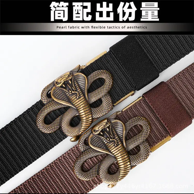 Men's Brown Automatic Buckle Belt with Zodiac Snake Design — feature 7
