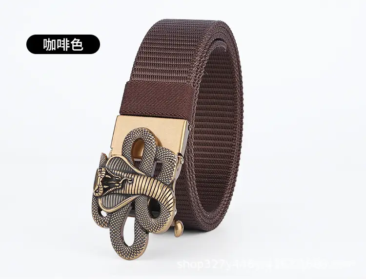 Men's Brown Automatic Buckle Belt with Zodiac Snake Design - Image 2