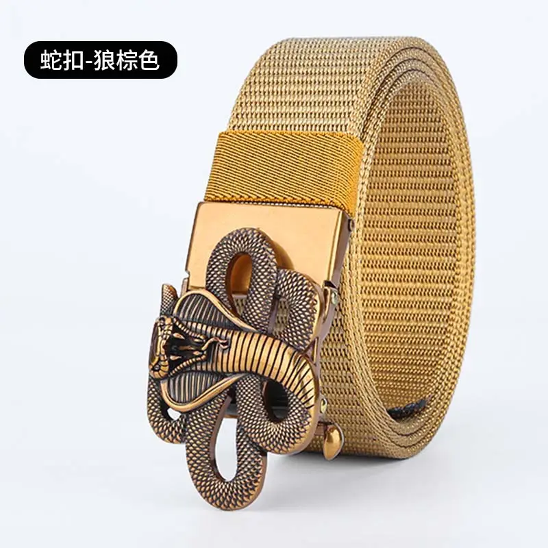 Men's Brown Automatic Buckle Belt with Zodiac Snake Design - Image 4