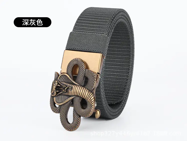 Men's Brown Automatic Buckle Belt with Zodiac Snake Design - Image 5