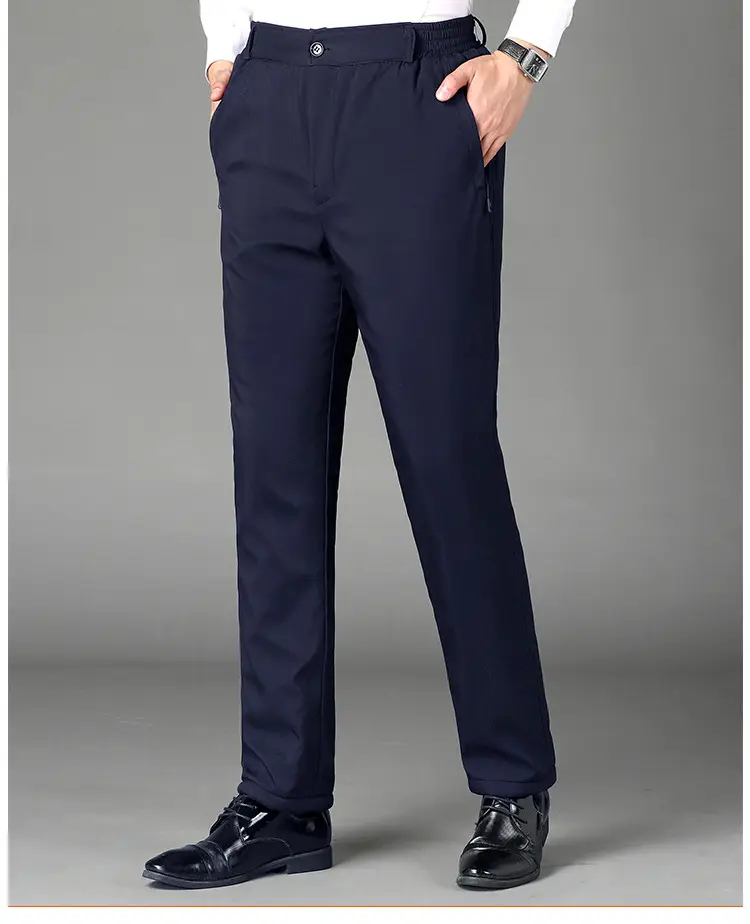 Men Fleece Lined Winter Pants Navy Blue Thick Warm