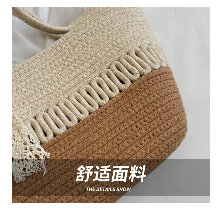 Women's Beige Knitted Hand Tote with Bow — feature 3