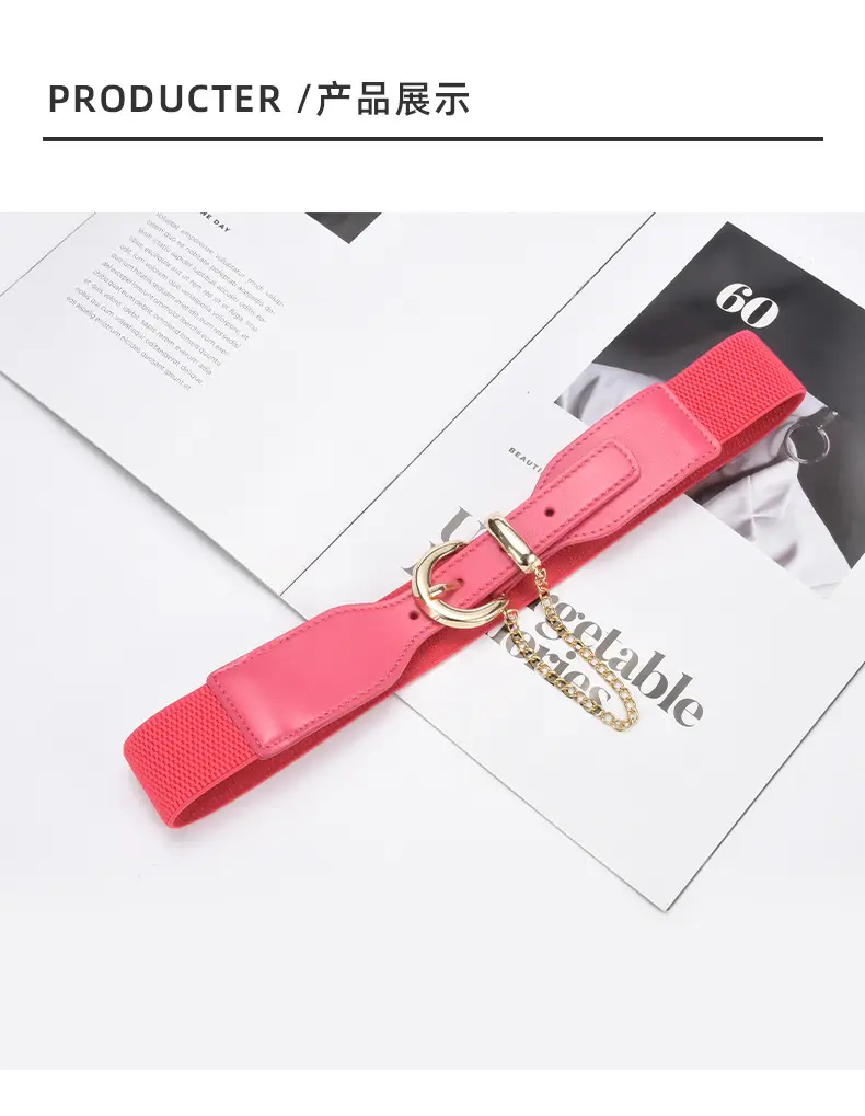 Korean Style Women's Black Elastic Wide Belt with Chain — feature 20