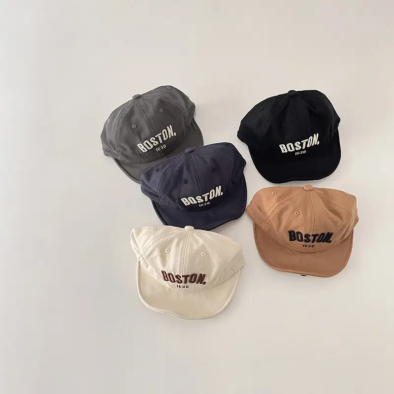 Boston Letter Embroidered Kids Cap Grey - Image 7