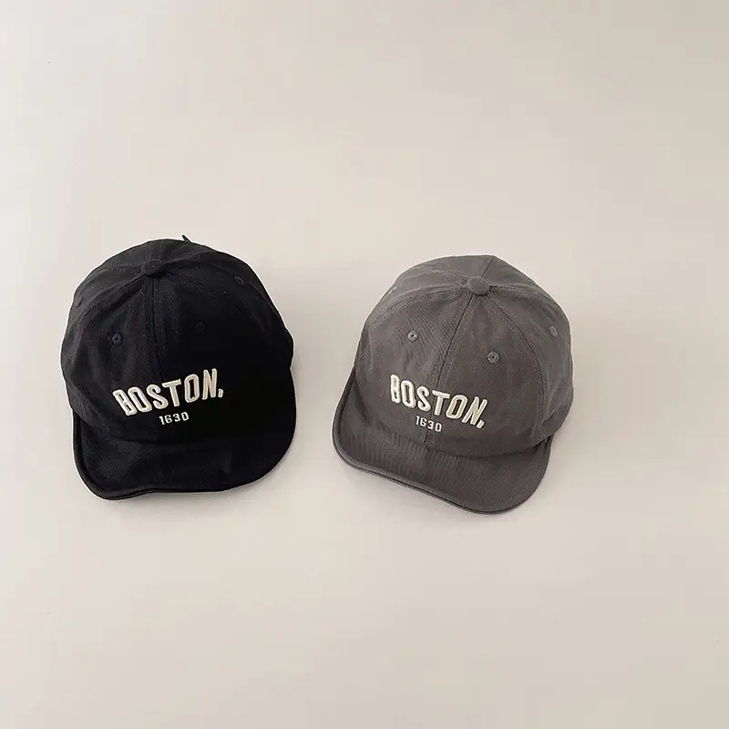 Boston Letter Embroidered Kids Cap Grey — feature 10