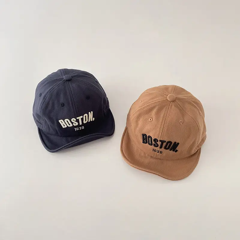 Boston Letter Embroidered Kids Cap Grey — feature 11