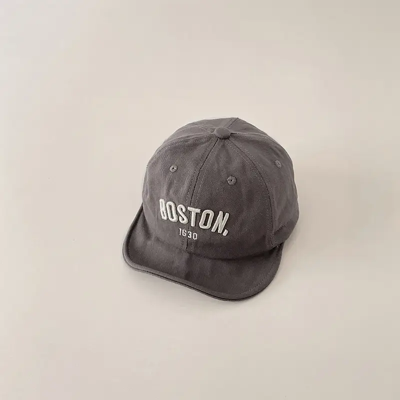 Boston Letter Embroidered Kids Cap Grey — feature 19