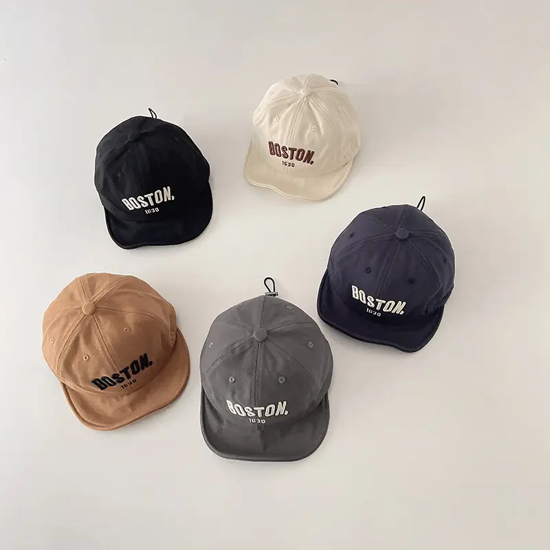 Boston Letter Embroidered Kids Cap Grey — feature 5