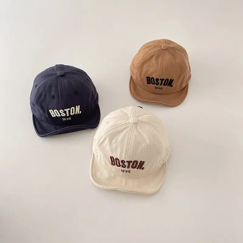 Boston Letter Embroidered Kids Cap Grey — feature 6
