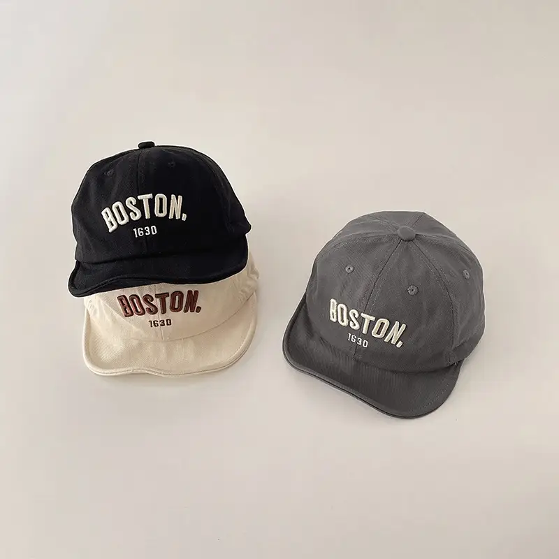Boston Letter Embroidered Kids Cap Grey — feature 7