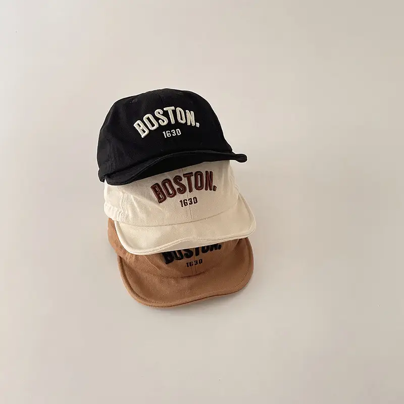 Boston Letter Embroidered Kids Cap Grey — feature 9